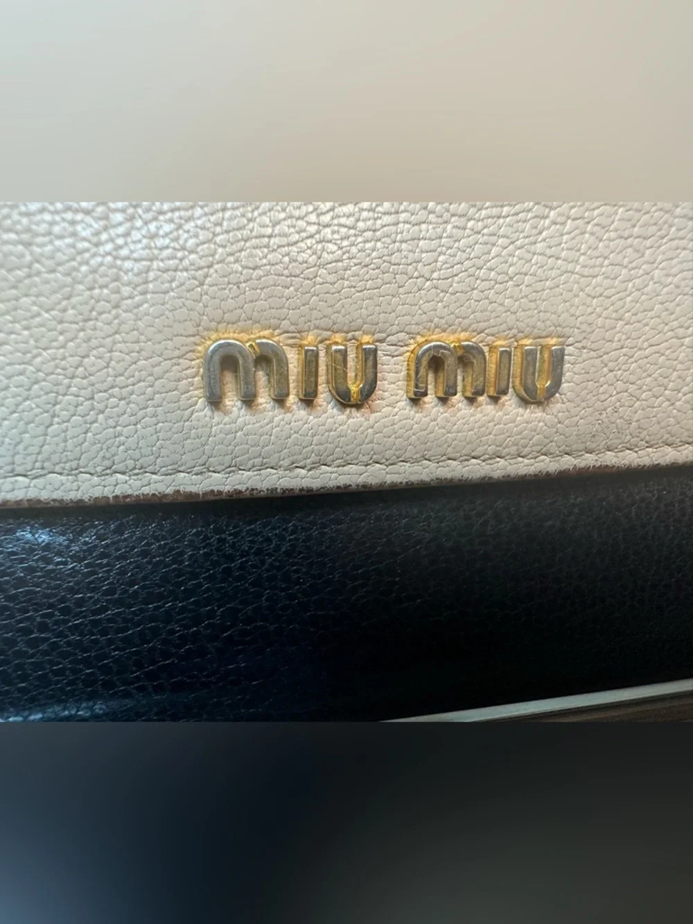 Miu Miu Two-Tone Cream and Black Leather Continental Wallet
